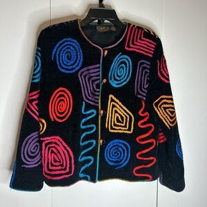 Vintage 80s abstract print unique buttons cardigan sweater EUC